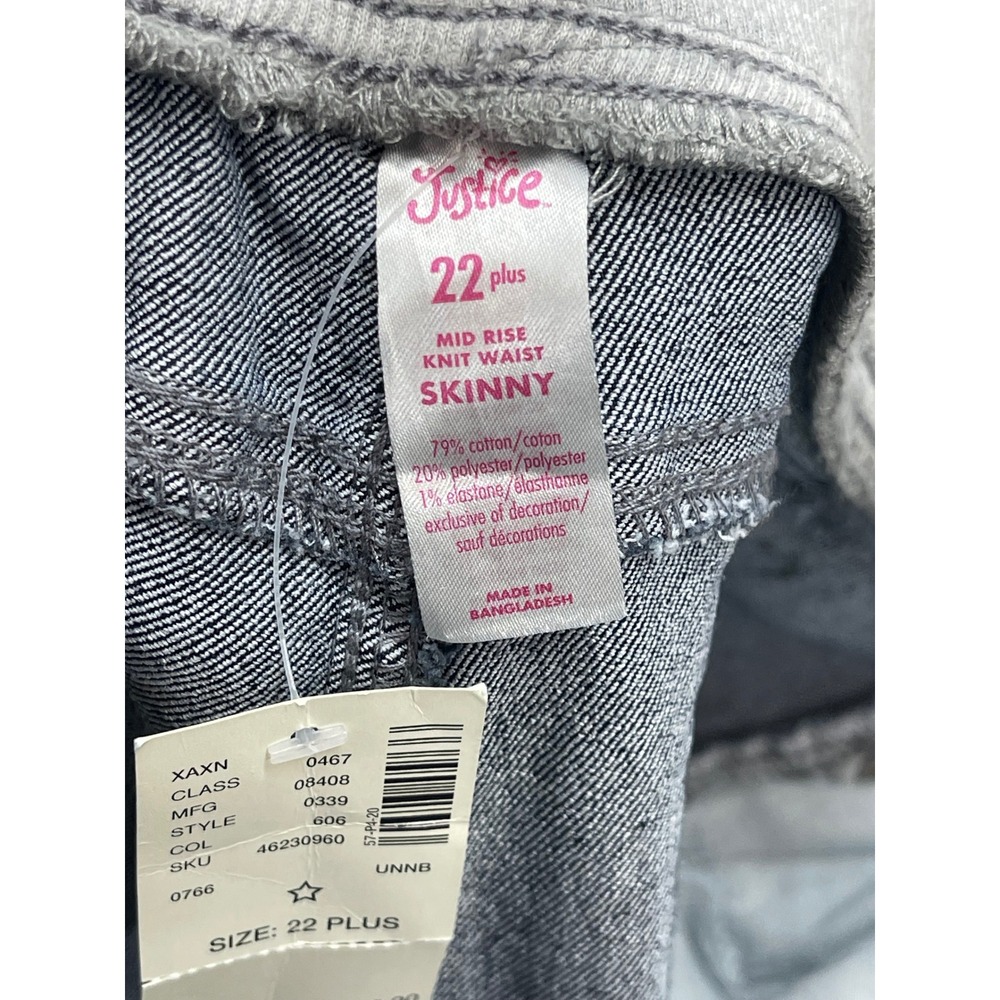 Justice Girls Skinny Jeans 22 Plus Blue Denim Mid Rise Knit Waist Soft Stretchy - Picture 3 of 5